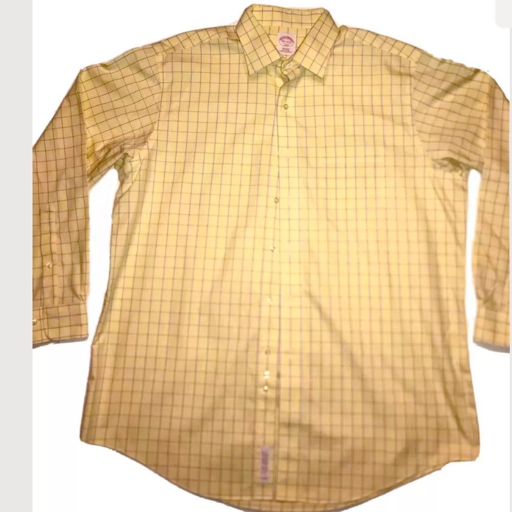 BROOKS BROTHERS Men 16.5-34/35 Yellow Checkered